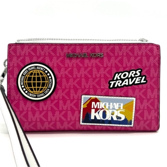 Michael Kors Large Double Zip Wallet Wristlet Dragonfruit - Picture 1 of 9